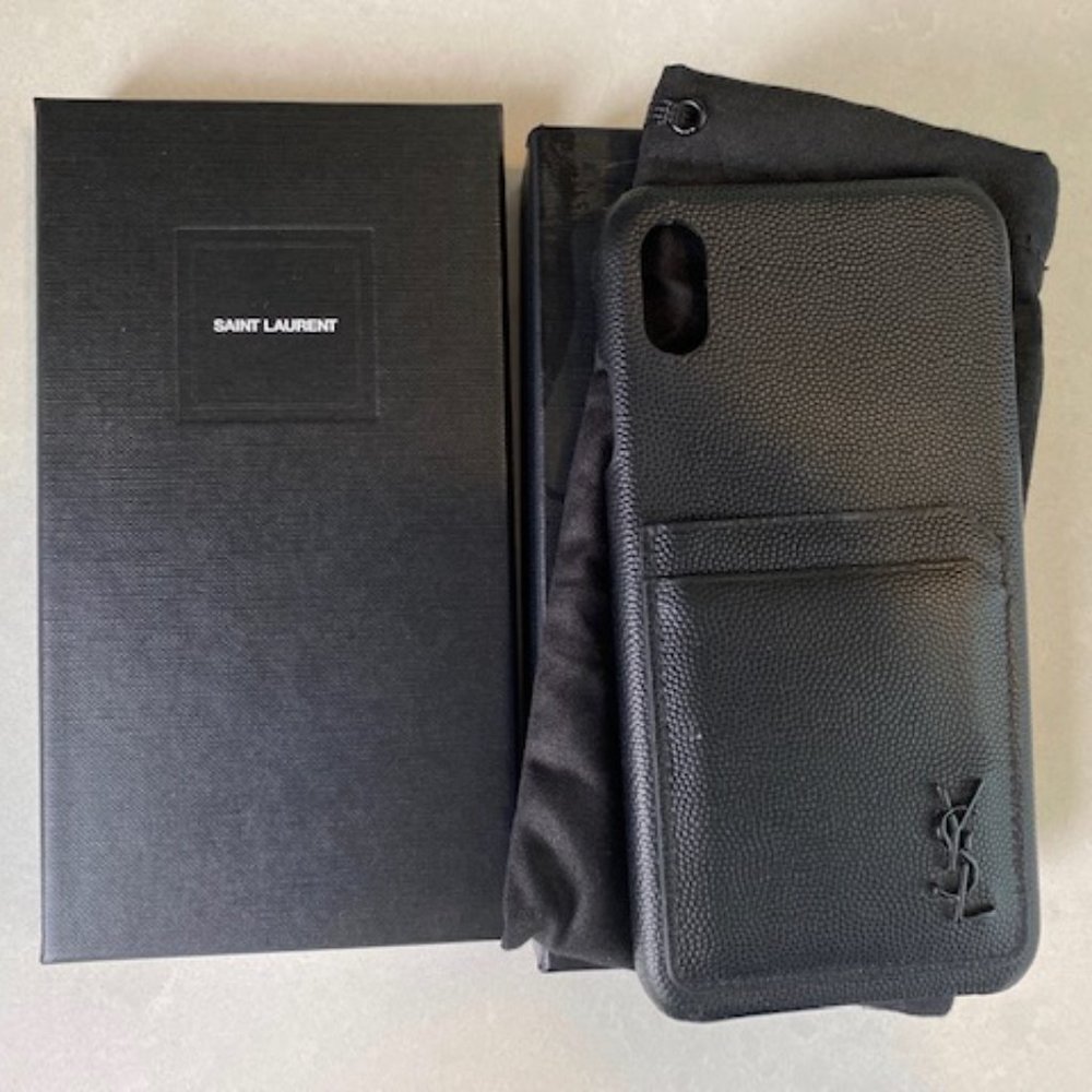 YSL Blk Leather IPhone MAX Case w/Card Slots